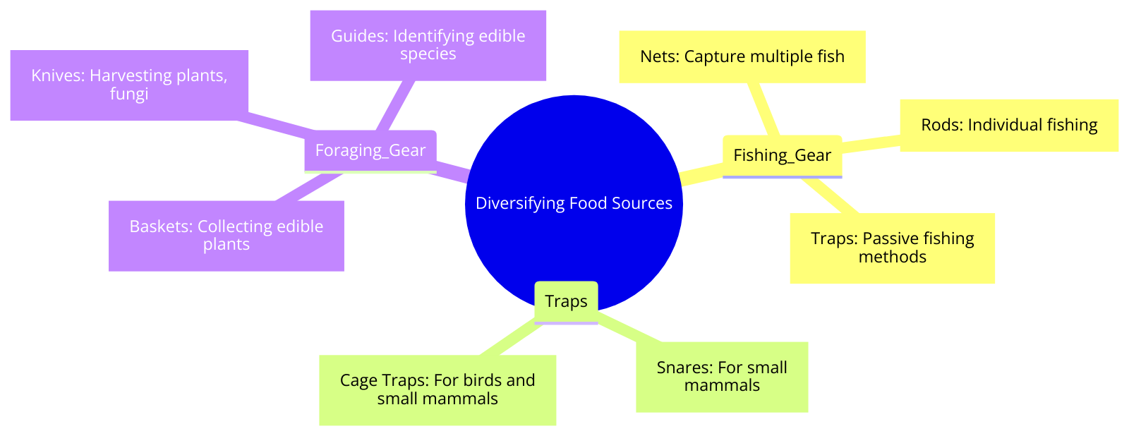 the relationships between different food procurement tools (fishing gear, traps, foraging gear)