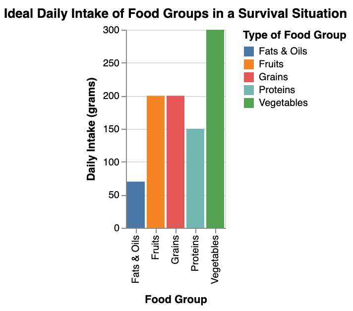 the ideal daily intake of different food groups in a survival situation