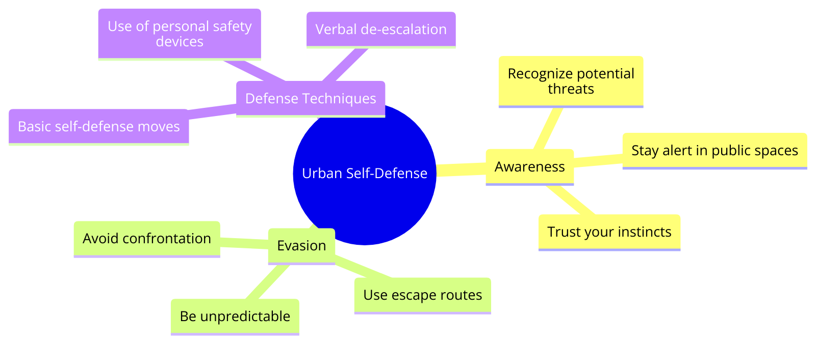 key aspects of urban self-defense, including awareness, evasion, and defense techniques