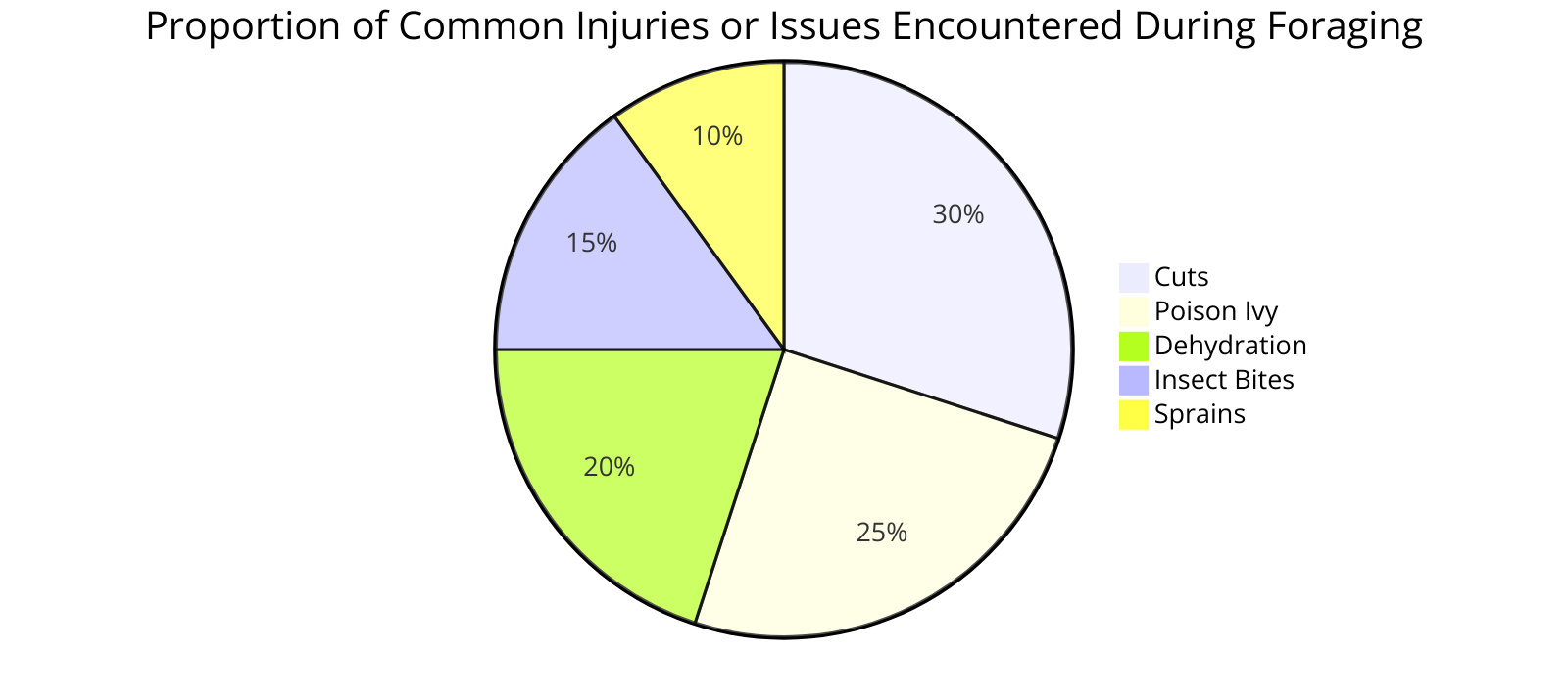 the proportion of common injuries or issues encountered during foraging